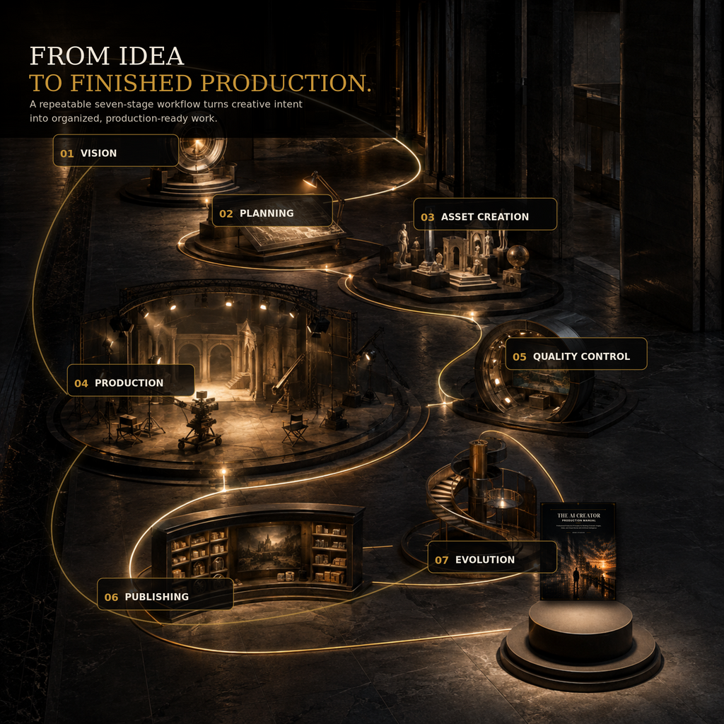 The structured production workflow presented in The AI Creator Production Manual.